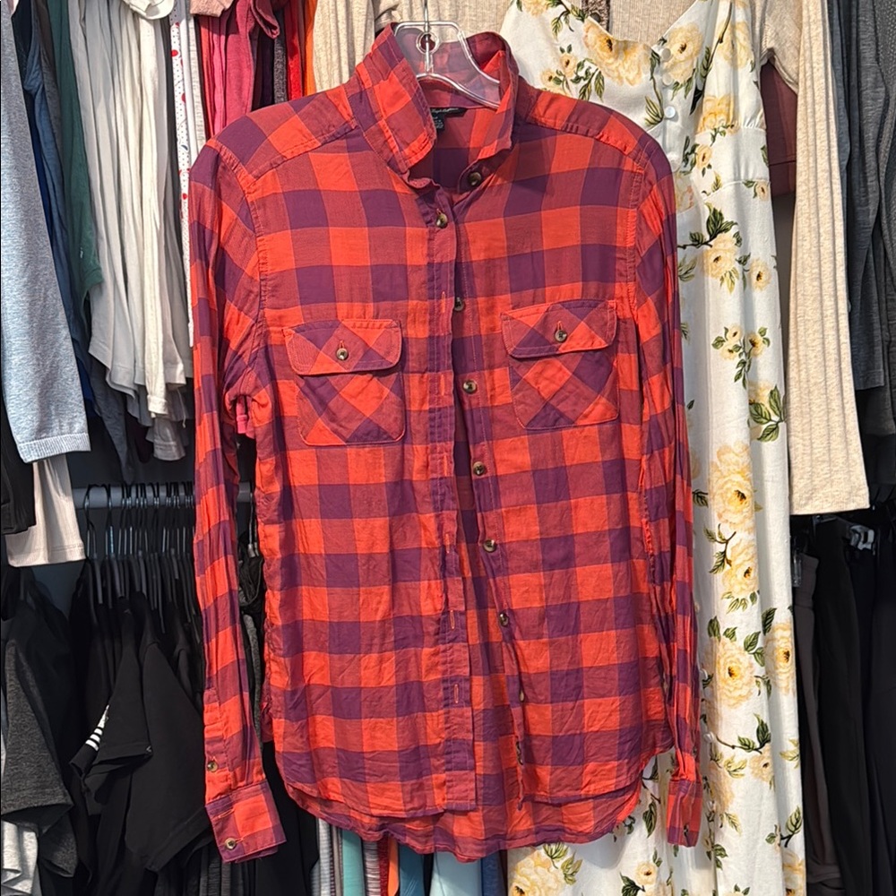 American Eagle Outfitters Orange and Purple Button Down Shirt